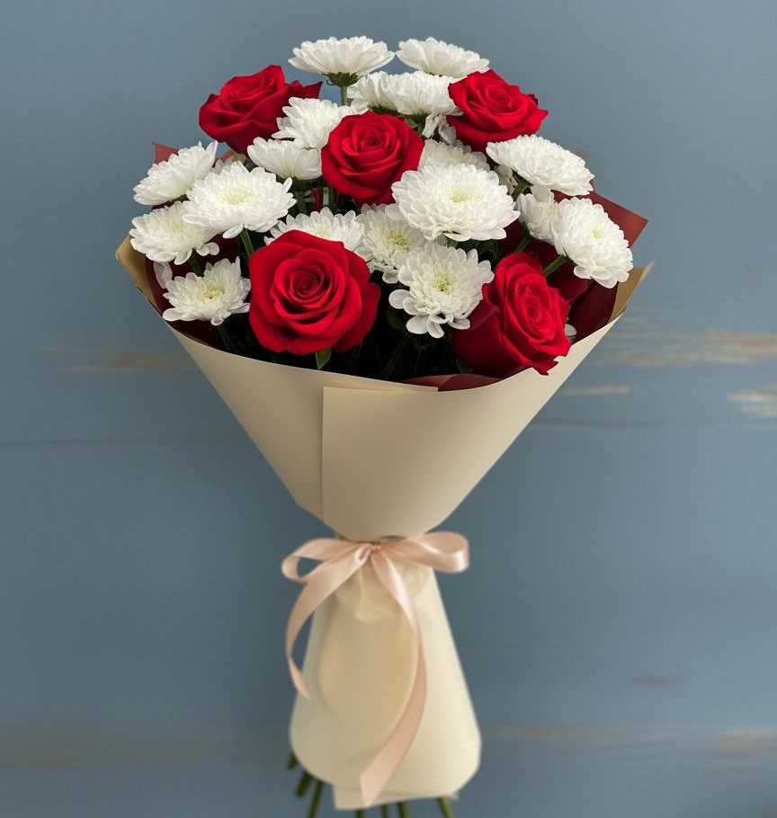 Букет цветов из: Розы и Хризантемы в Щельпино