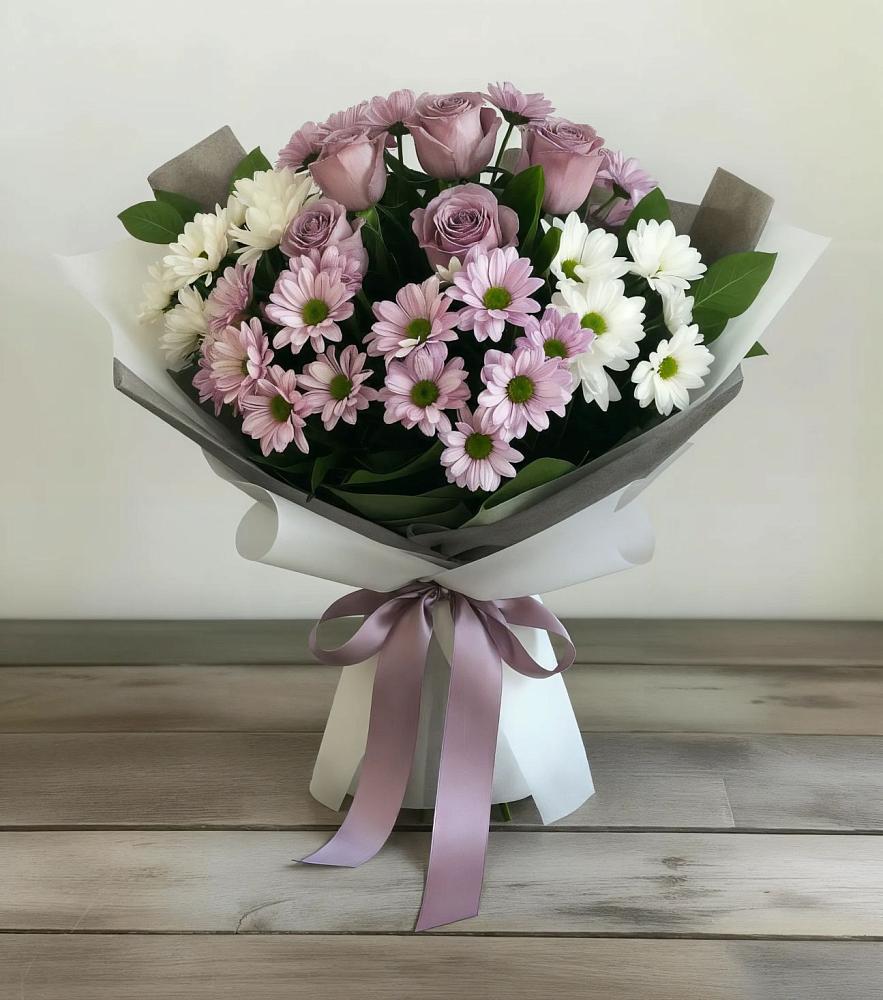 Букет цветов из: Хризантемы и Розы в Щельпино