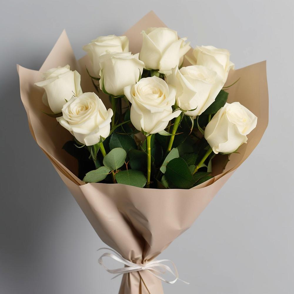 Букет 9 Белых роз Эдлесс Лав в Щельпино