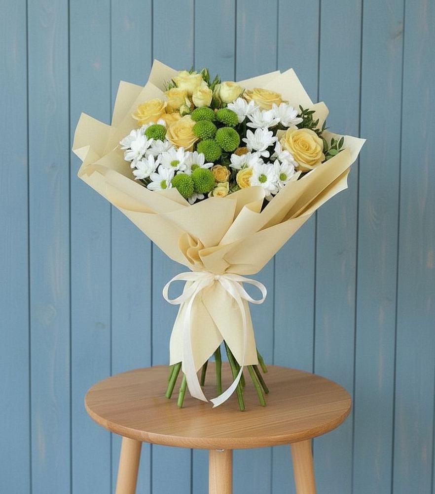 Букет цветов из: Хризантемы и Розы в Щельпино