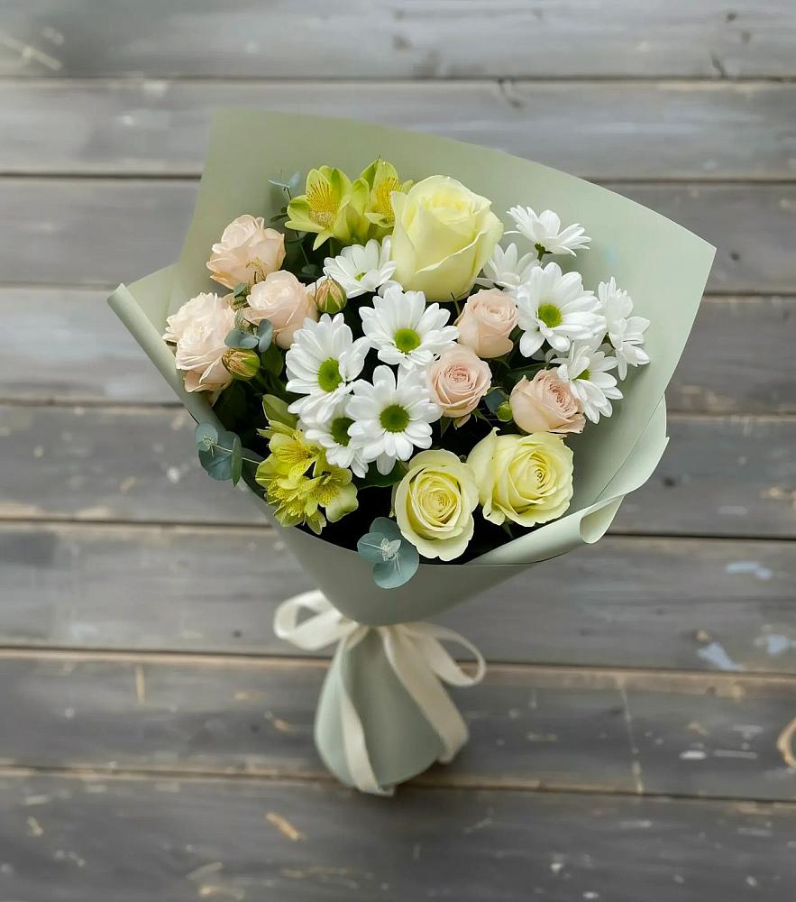 Букет цветов из: Альстромерии, Розы и Хризантемы в Щельпино