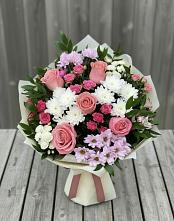 Букет цветов из:  Альстромерии, Гвоздики, Розы и Хризантемы #REPLACE_PRED# Щельпино