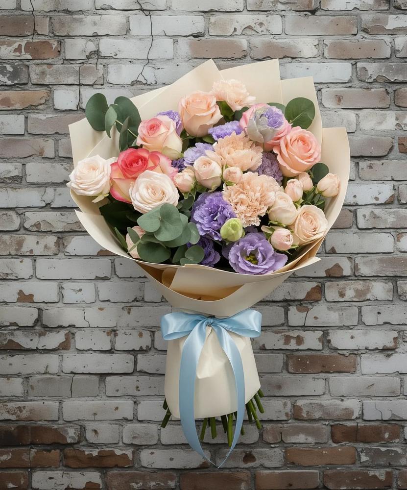 Букет цветов из: Розы, Лизиантусы и Гвоздики в Щельпино