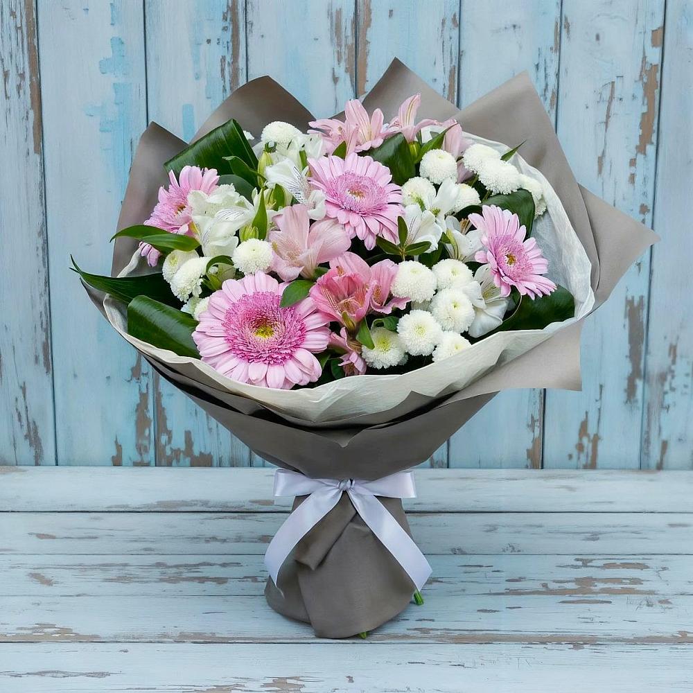 Букет цветов из: Герберы, Альстромерии и Хризантемы в Щельпино