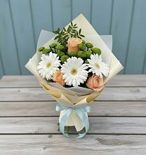 Букет цветов из:  Герберы, Розы и Хризантемы в Щельпино