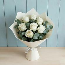 Букет Белые розы в Эвкалипте в Щельпино