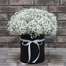 Цветочная композиция из Гипсофила в шляпной коробке в Щельпино
